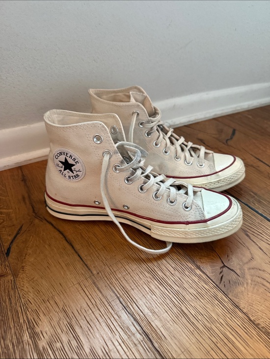 Converse Shoes - Converse High Top Sneakers in Cream with Red Trim